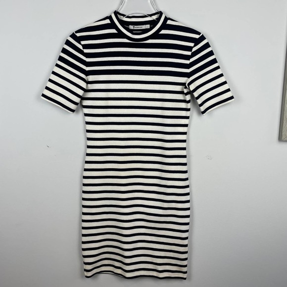 T by ALEXANDER WANG Compact Engineer Stripe Short Sleeve Dress XS - Picture 6 of 10